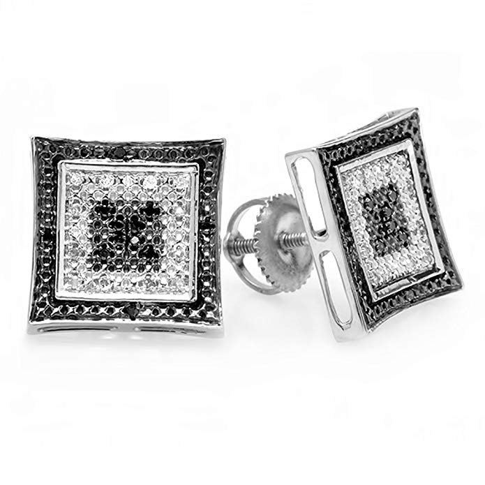 0.15 Carat (ctw) Black & White Round Diamond Micro Pave Setting Kite Shape Stud Earrings