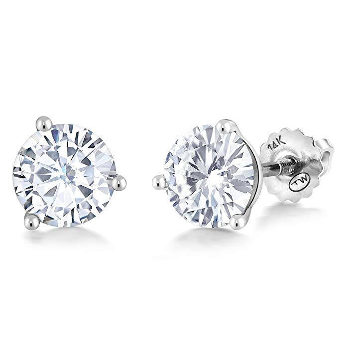 Charles & Colvard Forever Classic 6mm 1.60cttw DEW White Created Moissanite 14K White Gold Screw Back Posts Round Martini Stud Earrings