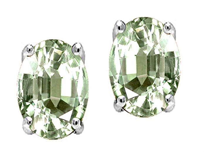 Tommaso Design Oval 8 x 6mm Genuine Green Amethyst Earring Studs 14kt Gold