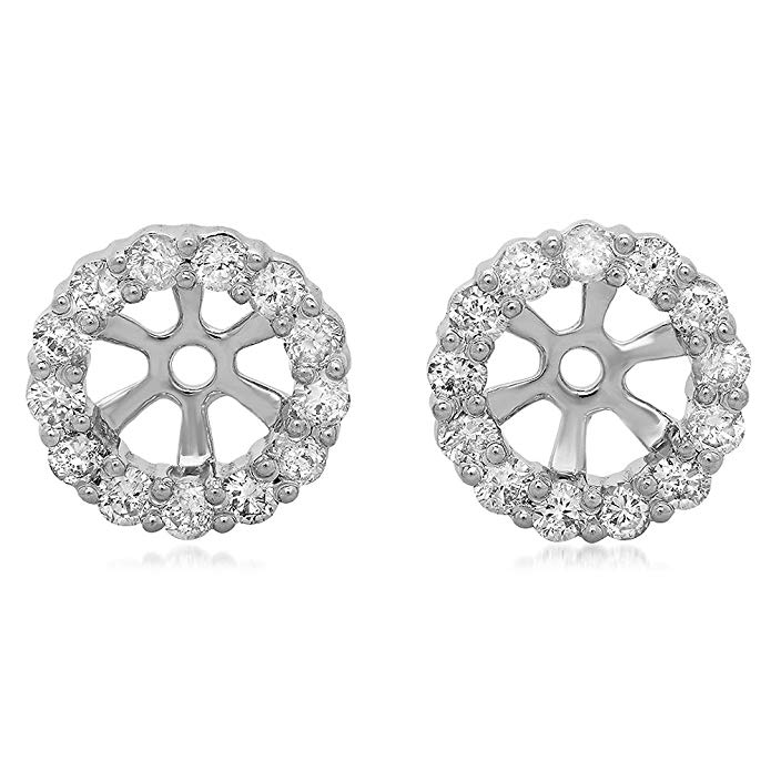 0.50 Carat (ctw) 18K White Gold Round Diamond Cluster Style Removable Jackets For Stud Earrings 1/2 CT