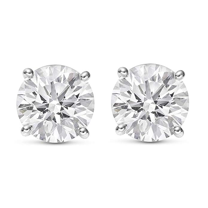 1/2 - 2 Carat Total Weight Round Diamond Stud Earrings 4 Prong Push Back (I-J Color SI2-I1 Clarity)