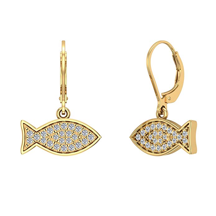 14k Fish 0.54 ct tw Pave Set Diamond Stud Earring