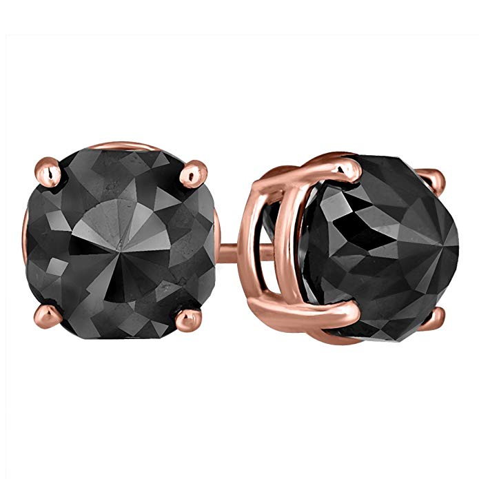 Black Diamond Stud Earrings 14k Rose Gold 2 ct total Weight