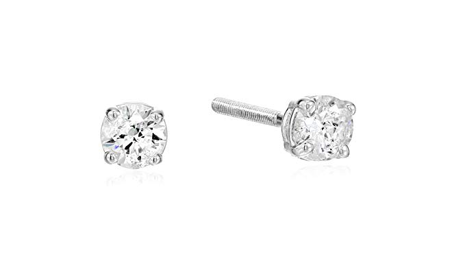 14k Gold Round Cut Diamond Screw Back and Post Stud Earrings (H-I Color, I2 Clarity)