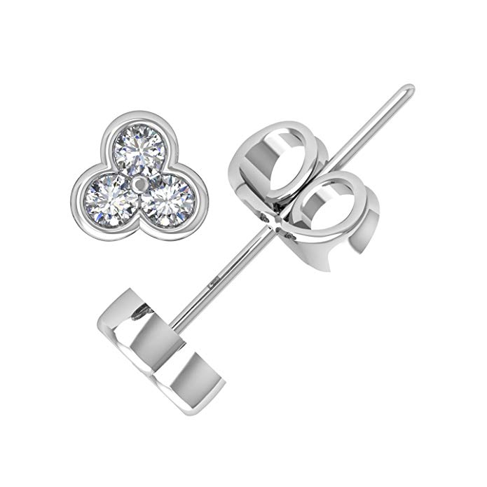 14k White Gold 3 Stone Diamond Stud Earrings (0.14 Carat) - IGI Certified