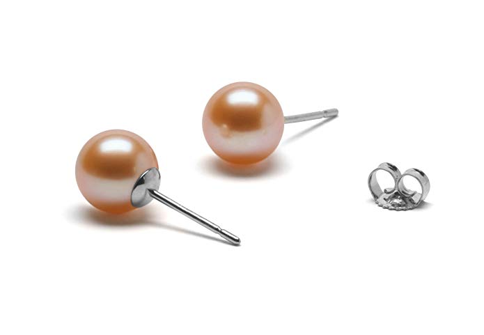 HinsonGayle AAA GEM Collection Natural Pink Round Freshwater Cultured Pearl Stud Earrings 14K W Gold