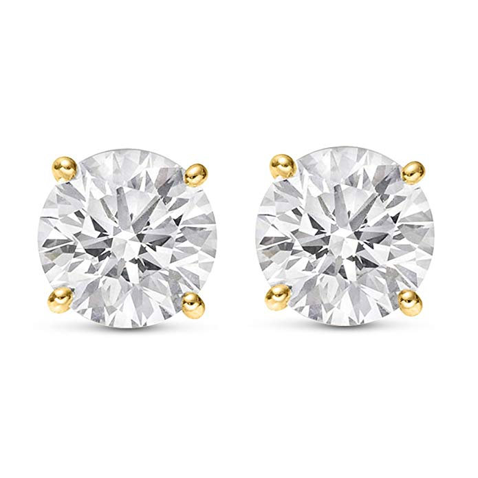 1.25 Carat Solitaire Diamond Stud Earrings Round Brilliant Shape 4 Prong Push Back (I-J Color, I1 Clarity)