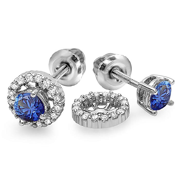 14K White Gold Ladies Halo Stud Earrings With Removable Jackets