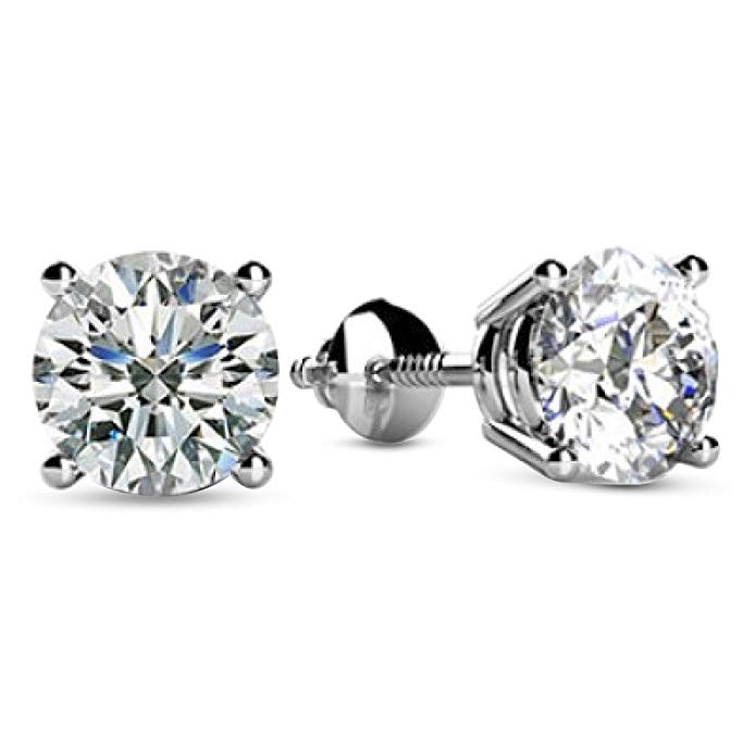 3/4 Carat Solitaire Diamond Stud Earrings Round Brilliant Shape 4 Prong Screw Back (J-K Color, I1 Clarity)