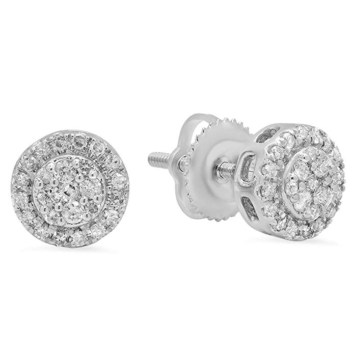0.30 Carat (ctw) 10K White Gold Round White Diamond Ladies Circle Cluster Stud Earrings 1/3 CT