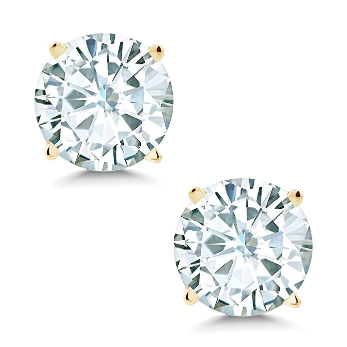 Forever Classic 8 mm 3.80cttw White Created Moissanite14k Yellow Gold Friction Back Round 4 Prong Stud Earrings By Charles And Colvard