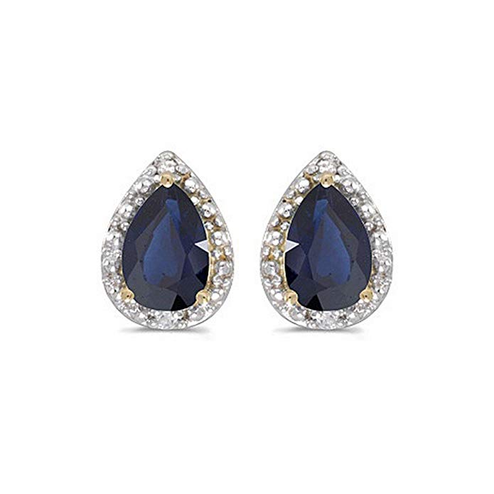 14k Gold Pear Blue Sapphire and Diamond Stud Earrings (1.70ct)