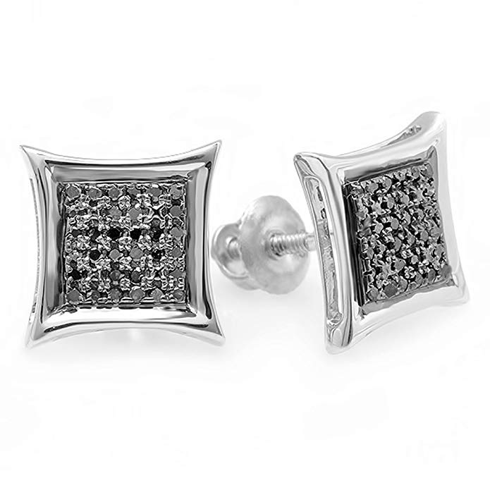 0.15 Carat (ctw) Black Round Diamond Micro Pave Setting Kite Shape Stud Earrings