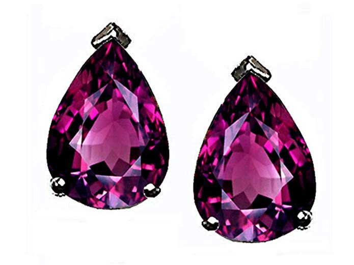 Tommaso Design Pear Shape 8x6mm Genuine Rhodolite Earrings 14kt Gold