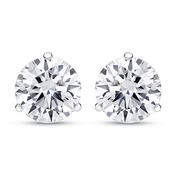 1/2 - 2 Carat Total Weight Round Diamond Stud Earrings 3 Prong Push Back (H-I Color SI1-SI2 Clarity)