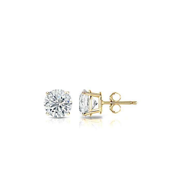 14k Yellow Gold 4-Prong Basket Round Diamond Stud Earrings (1/3 ct, H-I, I2-I3)