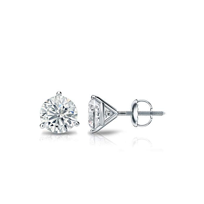 14k White Gold 3-Prong Martini Round Diamond Stud Earrings (0.60 cttw, H-I, I1-I2 Clarity) SB