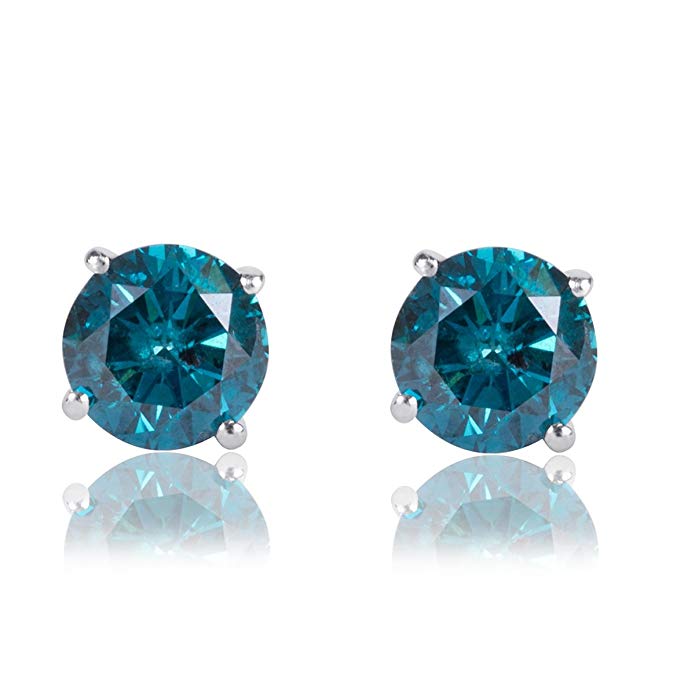 1/5 Carat Premium Blue Diamond Solitaire Screw Back Stud Earrings Pair in 14k