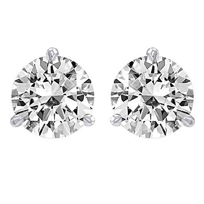 1.5 Carat Solitaire Diamond Stud Earrings Round Brilliant Shape 3 Prong Screw Back (J-K Color, I2 Clarity)