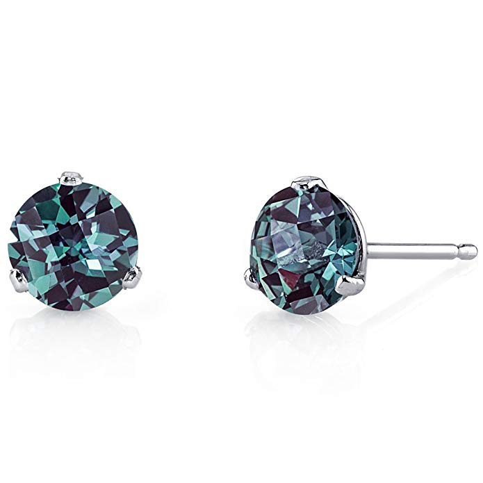 14 Kt White Gold Martini Style Round Cut 2.00 Carats Created Alexandrite Stud Earrings