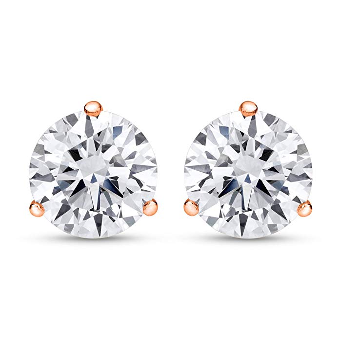 1/2 - 1 1/2 Carat Total Weight Round Diamond Stud Earrings 3 Prong Push Back (F-G Color SI2-I1 Clarity)