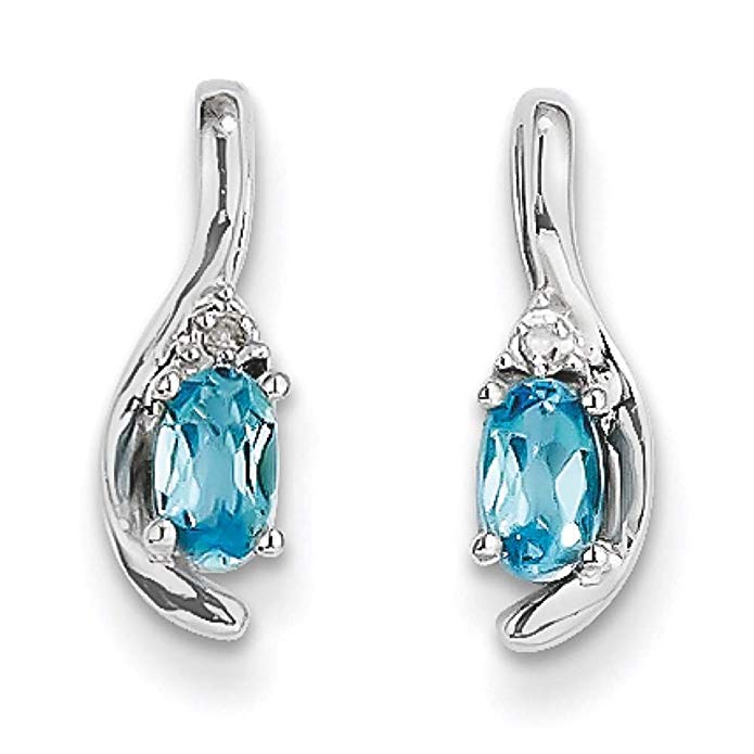 14K White Gold Diamond & Oval Blue Topaz December Stone Post Earrings