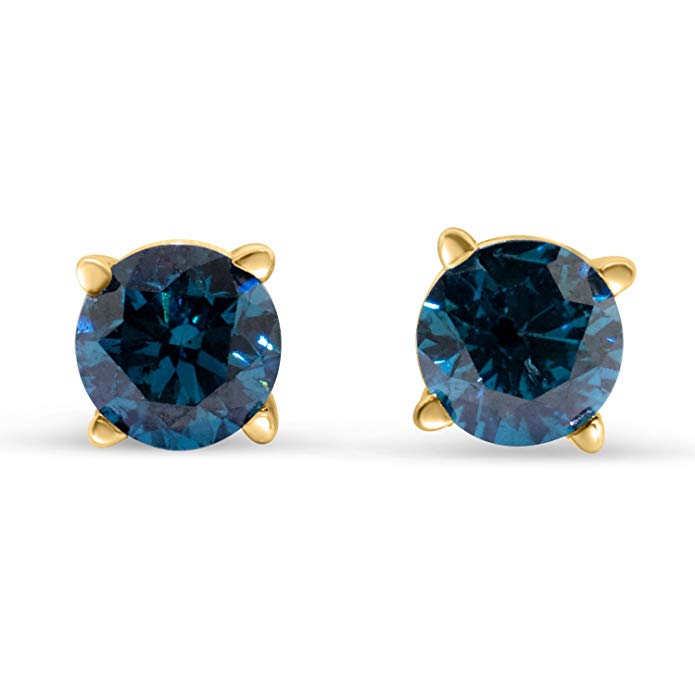 1/2cttw Blue Diamond Round Stud Earrings 14k in Yellow Gold