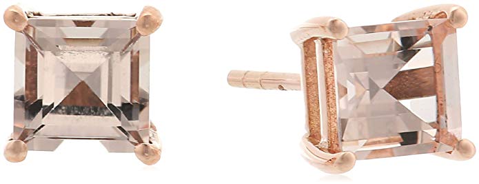 10k Rose Gold Princess-cut Square Morganite Peach Pink Stud Earrings