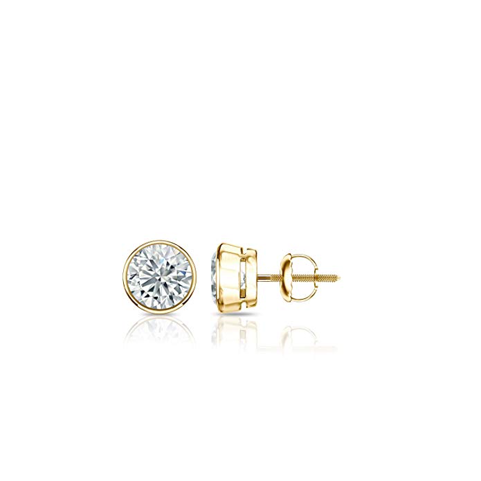 14k Yellow Gold Bezel Round Diamond Stud Earrings (1/4 cttw, H-I Color, I1-I2 Clarity) with screw-backs