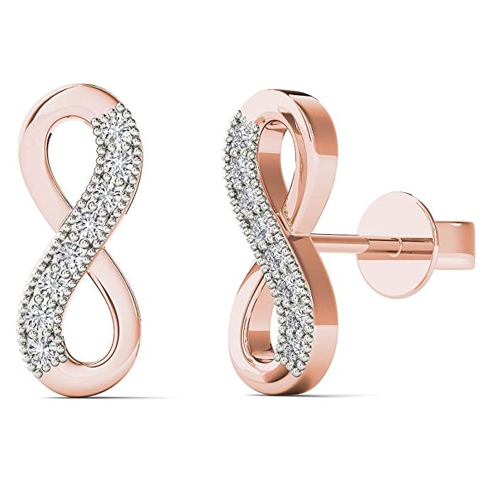 JewelAngel Women's 10K Rose Gold Diamond Accent Infinity Stud Earrings (H-I, I1-I2)