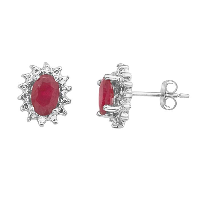 10k White Gold Ruby and Diamond Earrings