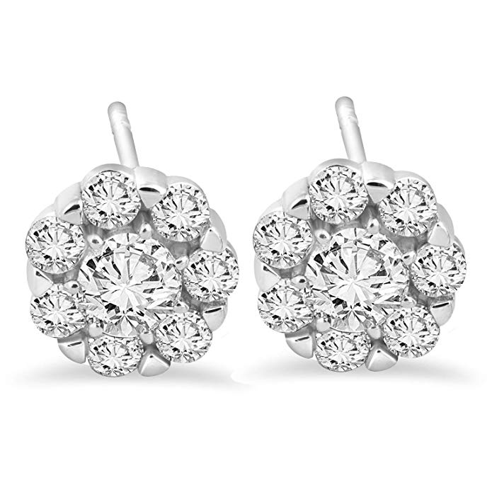 1 1/30ct Pave Halo Fire Diamond Studs 14k White Gold