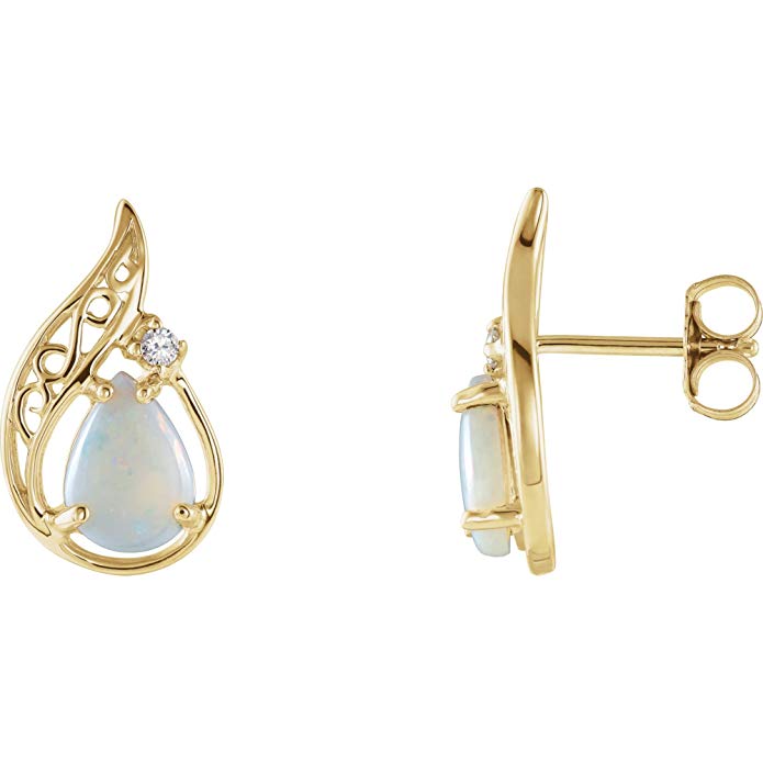 14k Yellow Gold Opal & .03 CTW Diamond Earrings