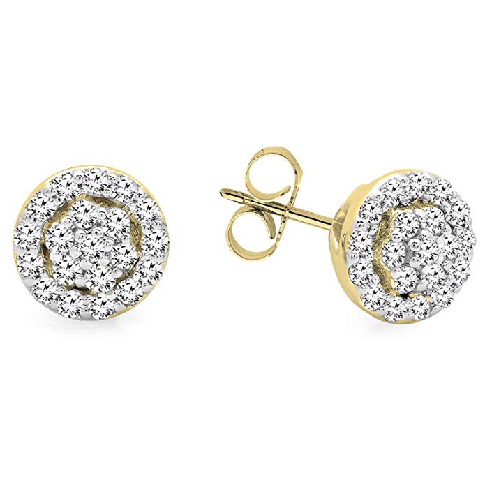 0.25 Carat (ctw) 10K Gold Round White Diamond Ladies Circle Cluster Stud Earrings