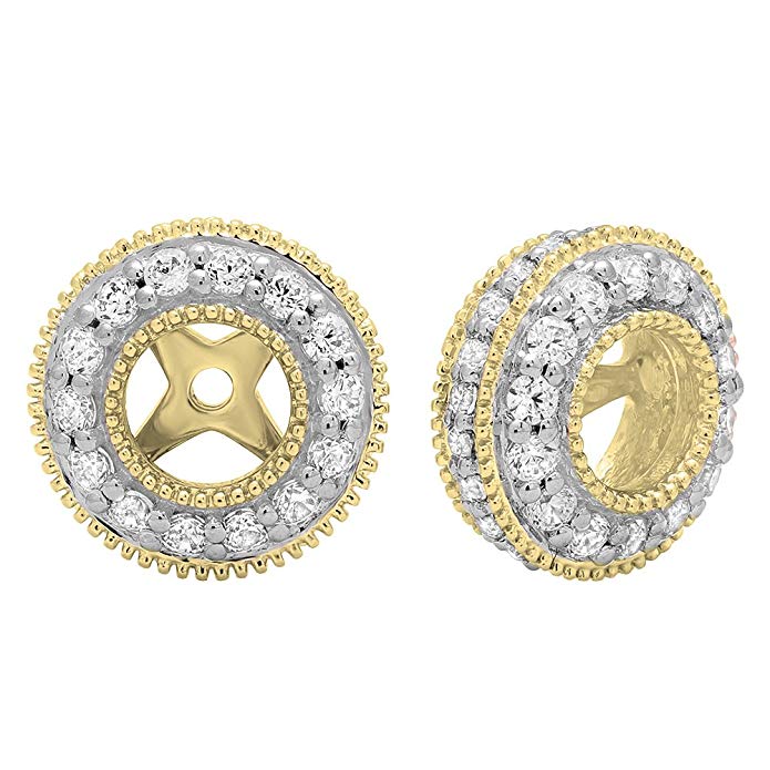 1.05 Carat (ctw) 10K Gold Round Cubic Zirconia Removable Jackets For Stud Earrings 1 CT