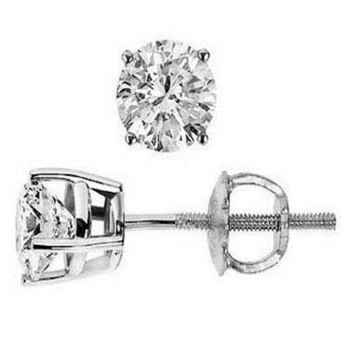 9/10 Carat Round Solitaire Diamond Earrings in 14K White Gold in Screw Back Basket Mounting & 4 Prong Mounting ( 0.90 Carat J Color I1 Clarity )