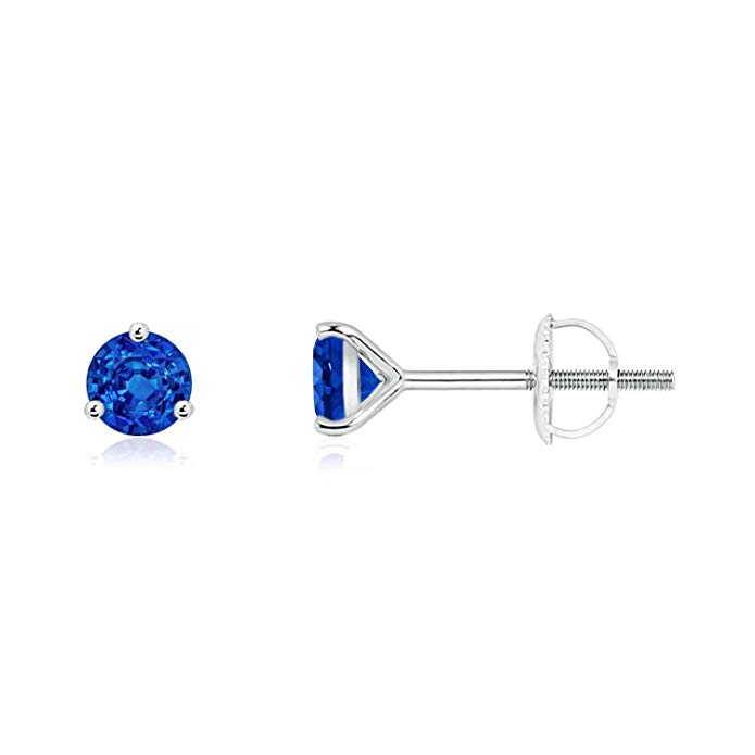 Martini-Set Round Blue Sapphire Stud Earrings (4mm Blue Sapphire)