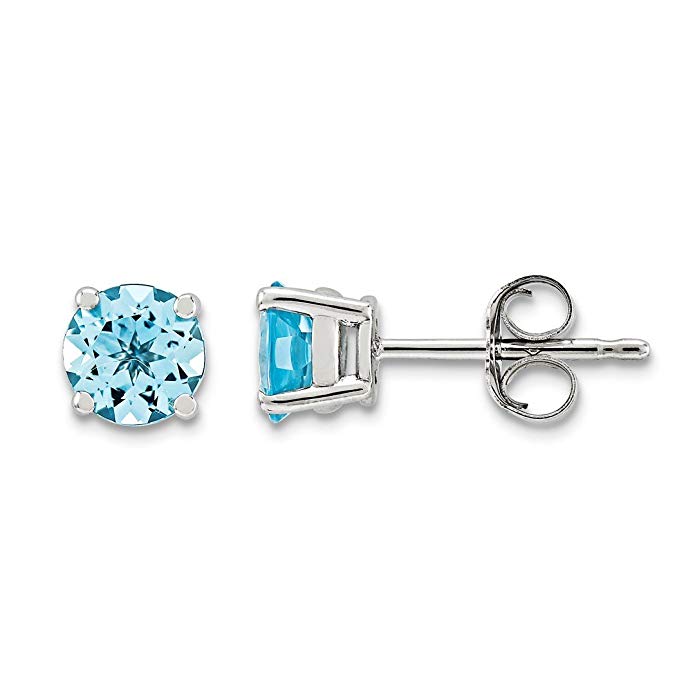 14kt White Gold Blue Aquamarine Post Stud Earrings Birthstone March Ball Button Gemstone Fine Jewelry For Women Gift Set