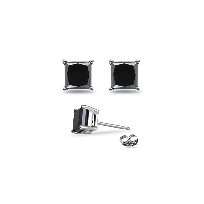 1/2 Cts of 3.00-3.30 mm AAA Princess Black Diamond Stud Earrings in Platinum