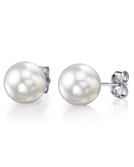 THE PEARL SOURCE 14K Gold AAAA Quality Round White South Sea Cultured Pearl Stud Earrings for Women