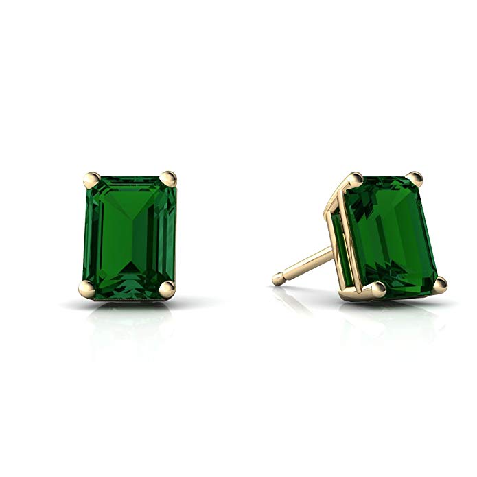 14kt Gold Lab Emerald 7x5mm Emerald_Cut Emerald-Cut Stud Earrings