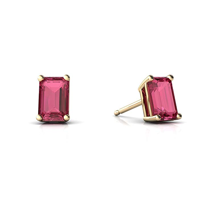 14kt Gold Pink Tourmaline 6x4mm Emerald_Cut Emerald-Cut Stud Earrings