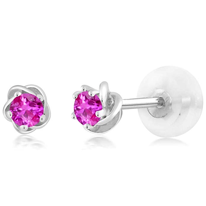 10K White Gold Pink Sapphire Stud Flower Earrings 0.26 Ctw Round 3MM Gemstone