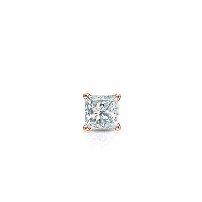 14k Rose Gold 4-Prong Basket Princess-Cut Diamond SINGLE STUD Earring (1/8 cttw, H-I, I1-I2)