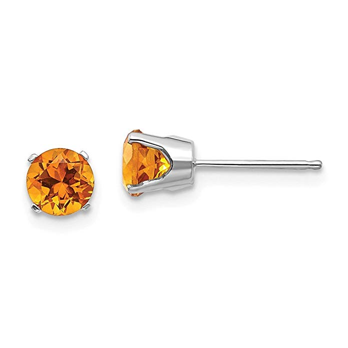14kt White Gold 5mm Yellow Citrine Stud Ball Button Earrings Birthstone November Prong Fine Jewelry For Women Gift Set
