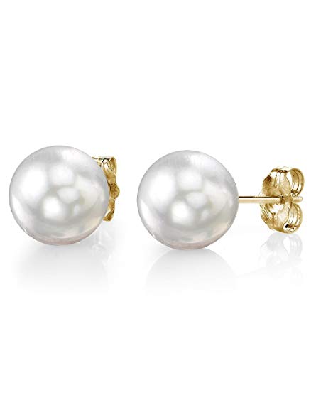 THE PEARL SOURCE 14K Gold 11-12mm AAAA Quality Round White South Sea Cultured Pearl Stud Earrings for Women