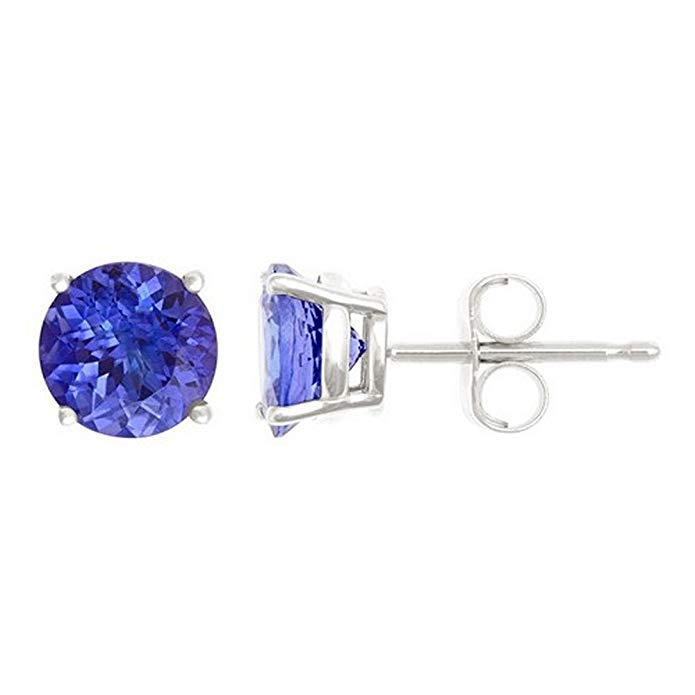 14k White Gold Brilliant Round 6mm Tanzanite Stud Earrings