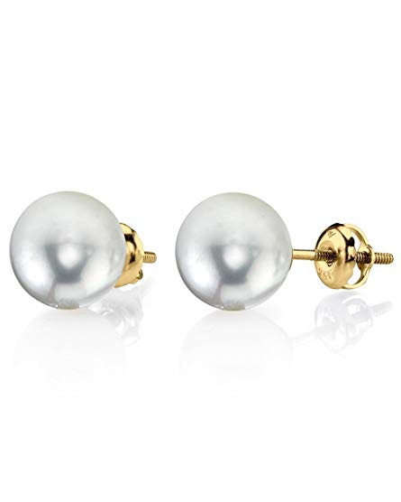 THE PEARL SOURCE 14K Gold Screwback 8.5-9mm AAA Quality Round White Akoya Cultured Pearl Stud Earrings for Women