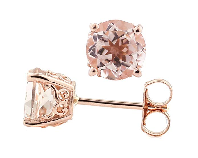 Solid 14k Rose Gold Morganite Stud Earrings