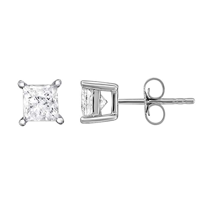 14k White Gold Princess-cut Solitaire Diamond Stud Earrings (1 cttw, J-K, I3)